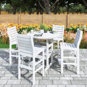 Oceanview 4 Seat Outdoor 42" Round Bar Height Table Patio Set - Poly Lumber