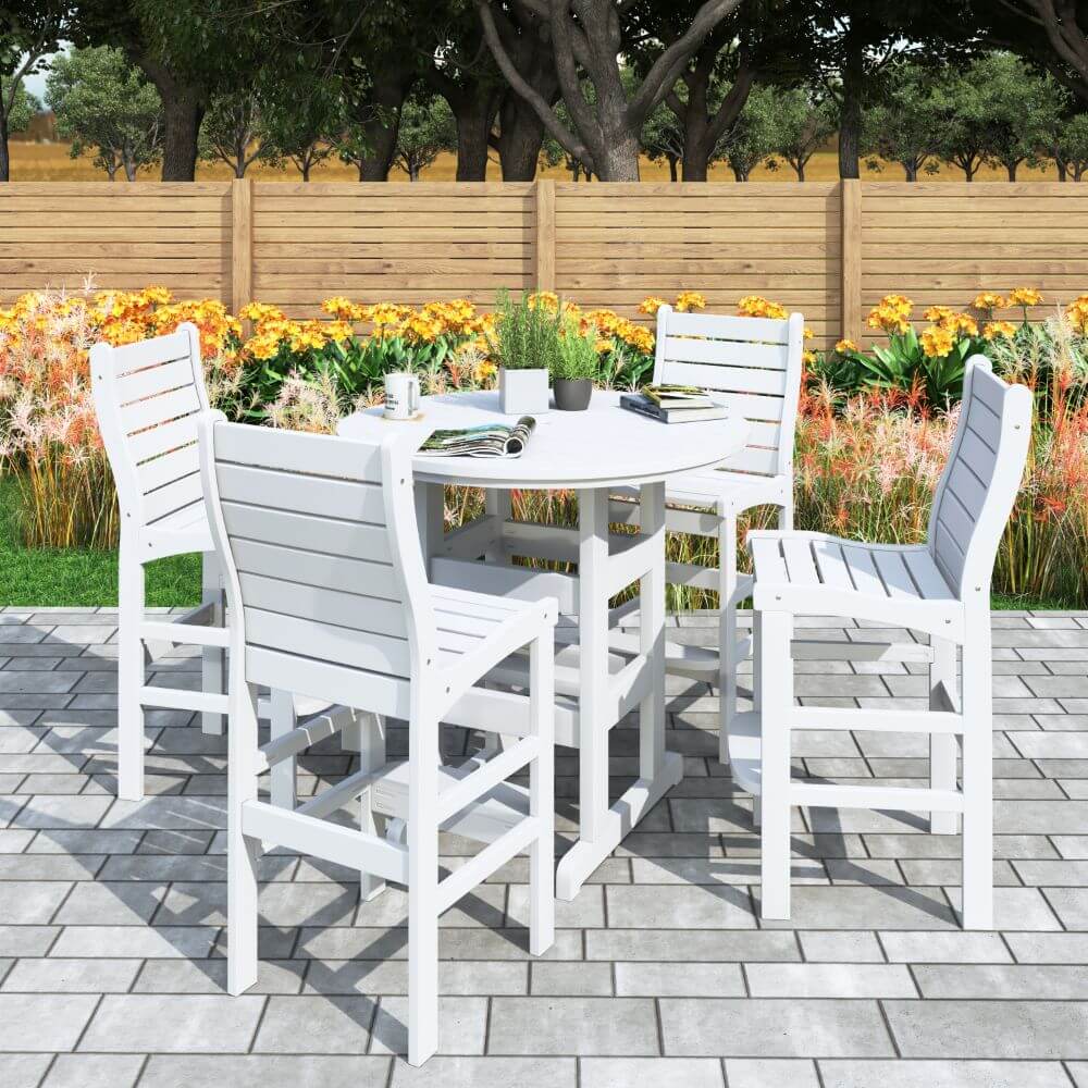 Oceanview 4 Seat Outdoor 42" Round Bar Height Table Patio Set - Poly Lumber